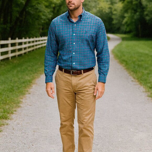 Ralph Lauren‎ Shirt Men's XL Classic Fit Button Down Dress Red & Blue Plaid - Picture 1 of 9